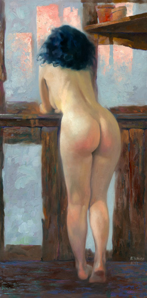 Model On The Balcony - Red Sunset
