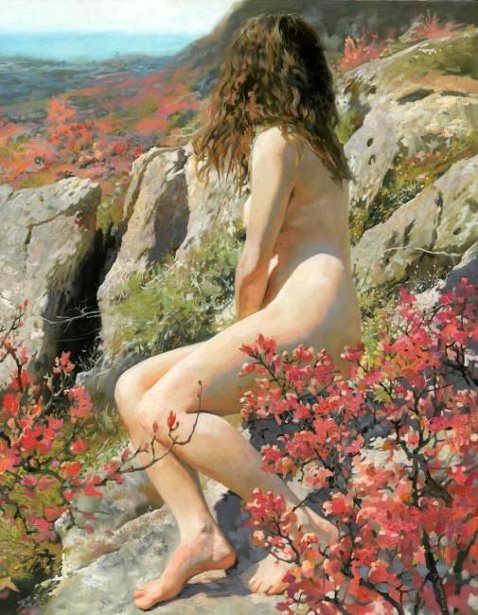 Nude In Romantic Spring Landscape