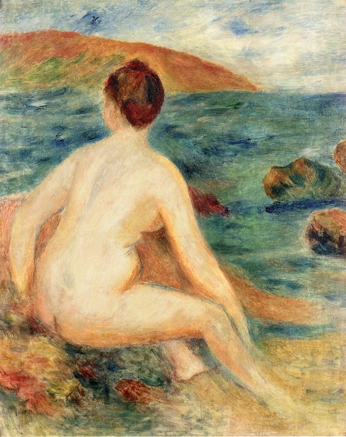 Nude Bather Seated By The Sea