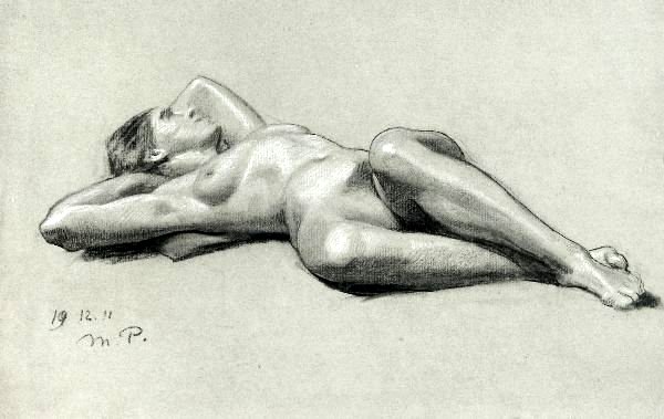 Reclining Nude Drawing By Julie Coughlin